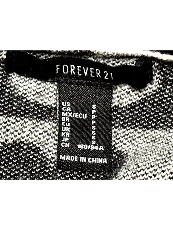 Forever 21 Small Black White Cardigan Floral Checker Knit Retro Preppy Daisy Mod - Picture 6 of 10